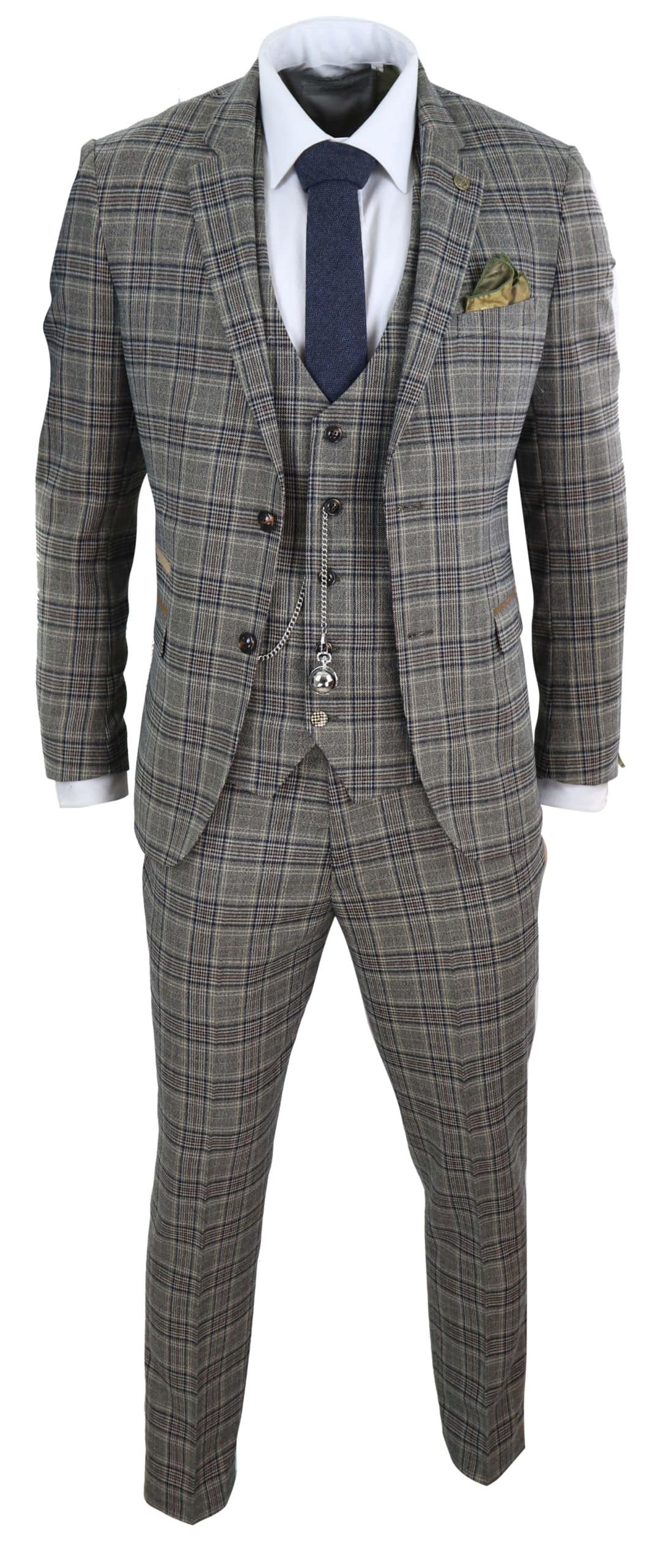 Mens Grey Сheckered 3 Piece Suit