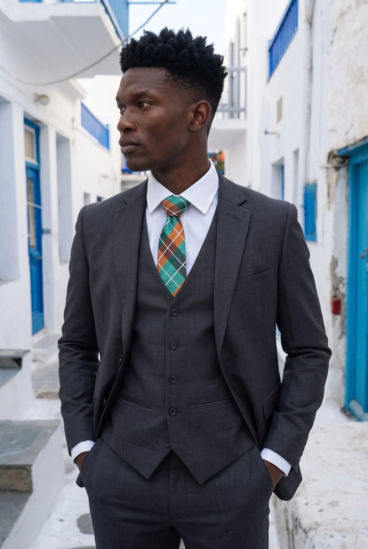 Men’s Teal Checked Tie