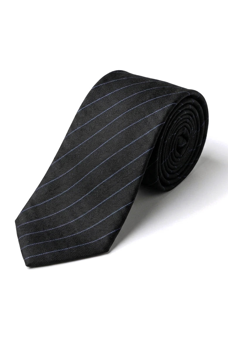 Mens Tie and Hankie Set - Black Stripe STZ42, One Size