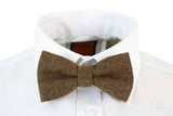 Mens Tweed Herringbone Textured Marc Darcy Bow Ties Vintage Retro Tan Brown Nelson