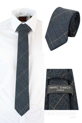 Mens Tweed Herringbone Textured Marc Darcy Ties Classic Vintage Retro Scott Blue