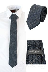 Mens Tweed Herringbone Textured Marc Darcy Ties Classic Vintage Retro Scott Blue