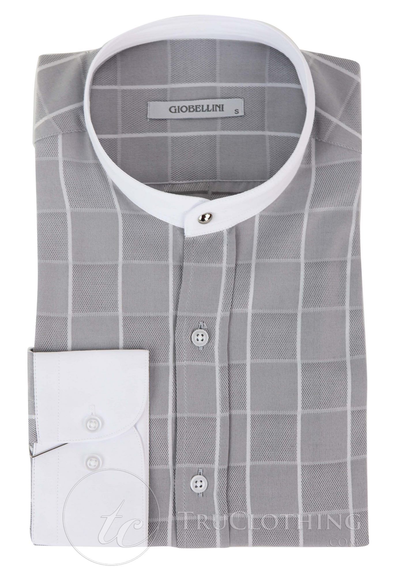 Mens Vintage Check Pattern Shirt with Removable Collar