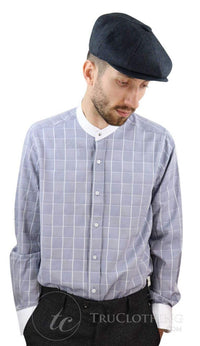 Mens Vintage Check Pattern Shirt with Removable Collar