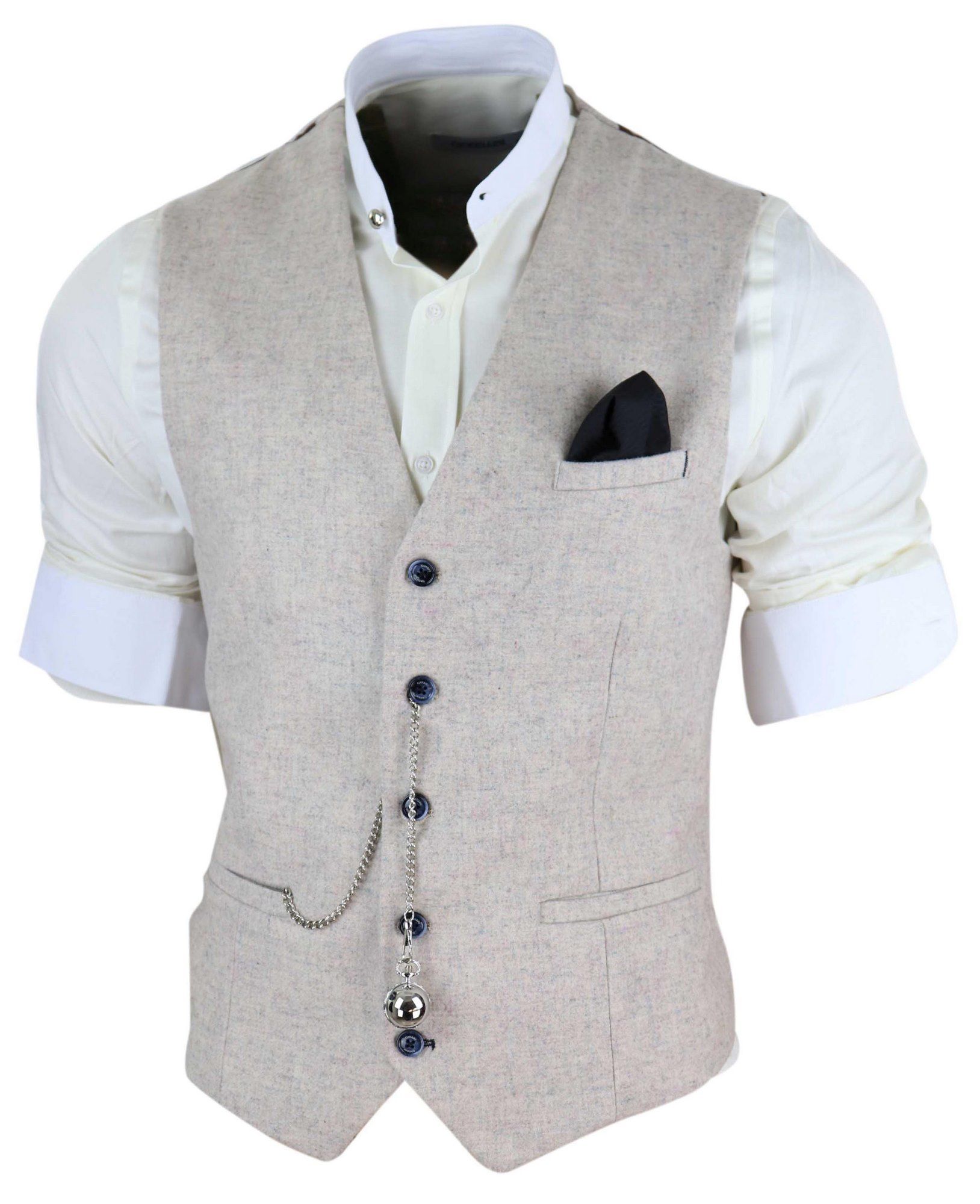 Mens Vintage Cream Waistcoat with Pocket Watch