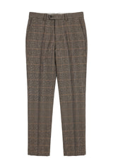 Dx-7 - Men's Tweed Check Trouser Herringbone Tan Brown Regular