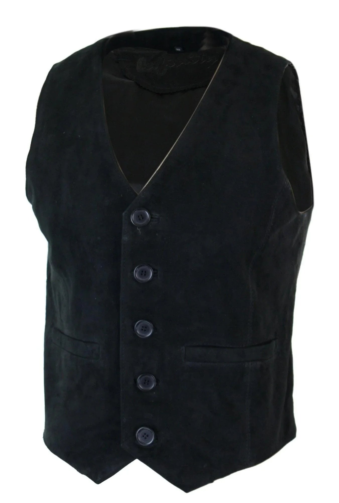 Mens Waistcoat Gilet Real Genuine Suede Leather Retro Vintage Western Vest Black
