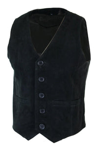 Mens Waistcoat Gilet Real Genuine Suede Leather Retro Vintage Western Vest Black