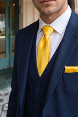 Men’s Yellow Tie Set with Pocket Square and Cufflinks