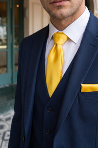 Men’s Yellow Tie Set with Pocket Square and Cufflinks