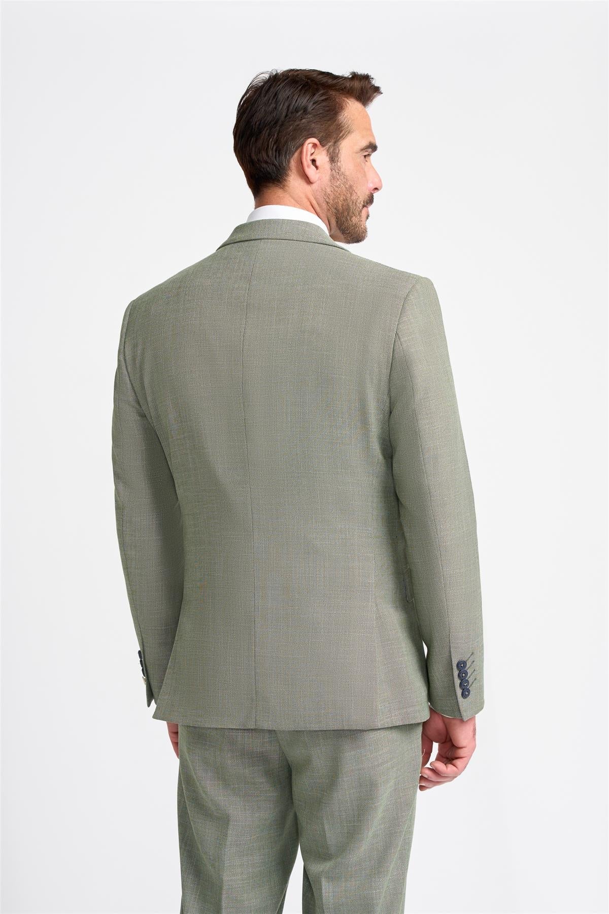 Mens 3 Piece Suit Sage Green Summer Linen Tailored Fit Wedding Prom Classic