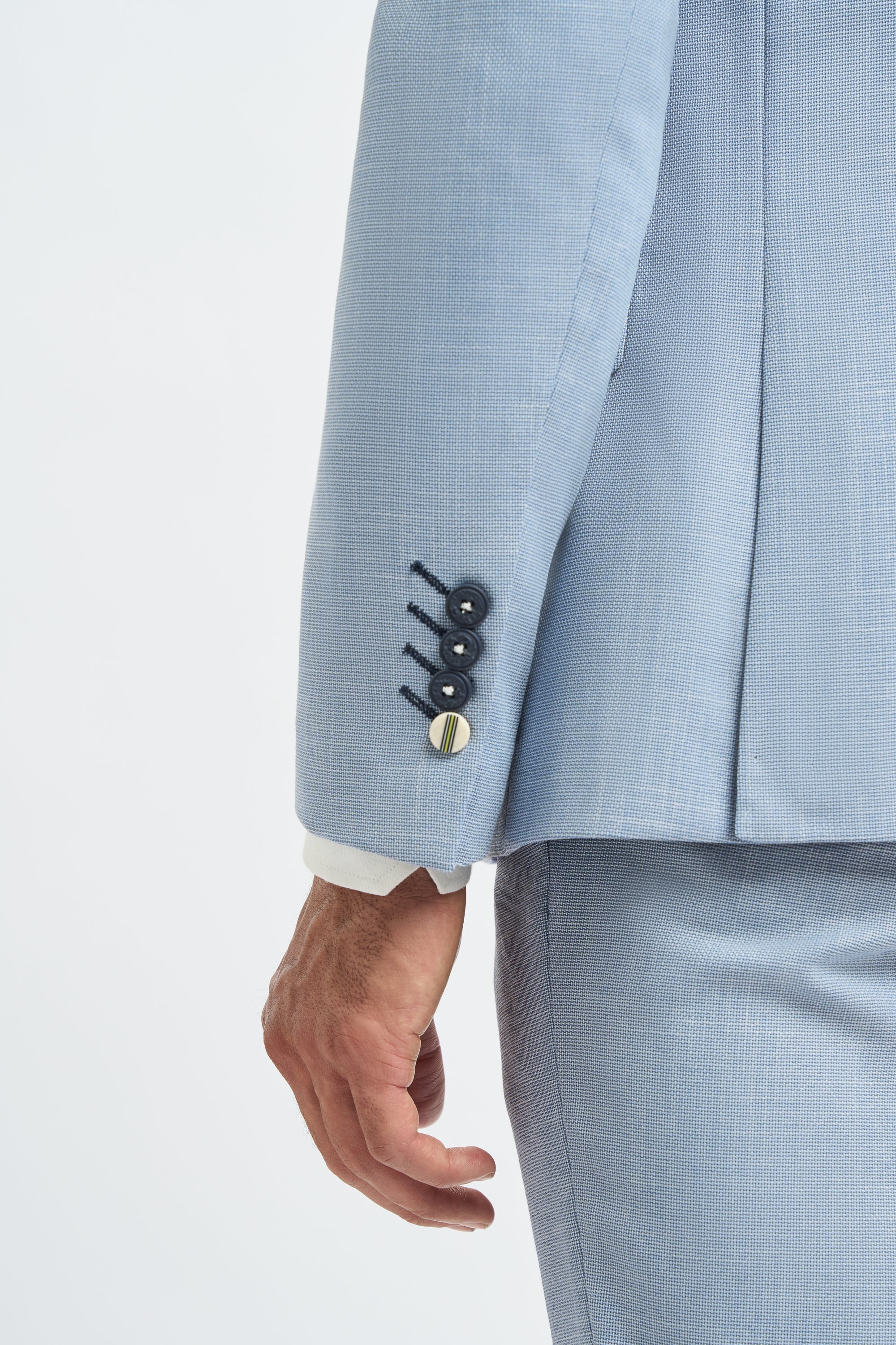 Mens 3 Piece Suit Light Blue Summer Linen Tailored Fit Wedding Prom Classic