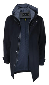 Mens 3/4 Long Overcoat Black Jacket Coat Removable Hood Smart Casual Winter Warm Wool