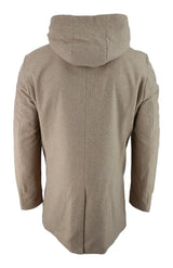 Mens 3/4 Long Overcoat Camel Jacket Coat Removable Hood Smart Casual Winter Warm Wool