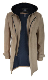 Mens 3/4 Long Overcoat Camel Jacket Coat Removable Hood Smart Casual Winter Warm Wool