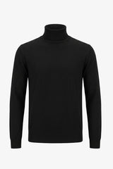 Men’s Black Turtleneck Sweater Soft Viscose Blend Long Sleeve Knit Pullover