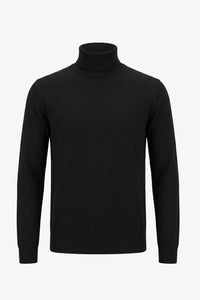 Men’s Black Turtleneck Sweater Soft Viscose Blend Long Sleeve Knit Pullover