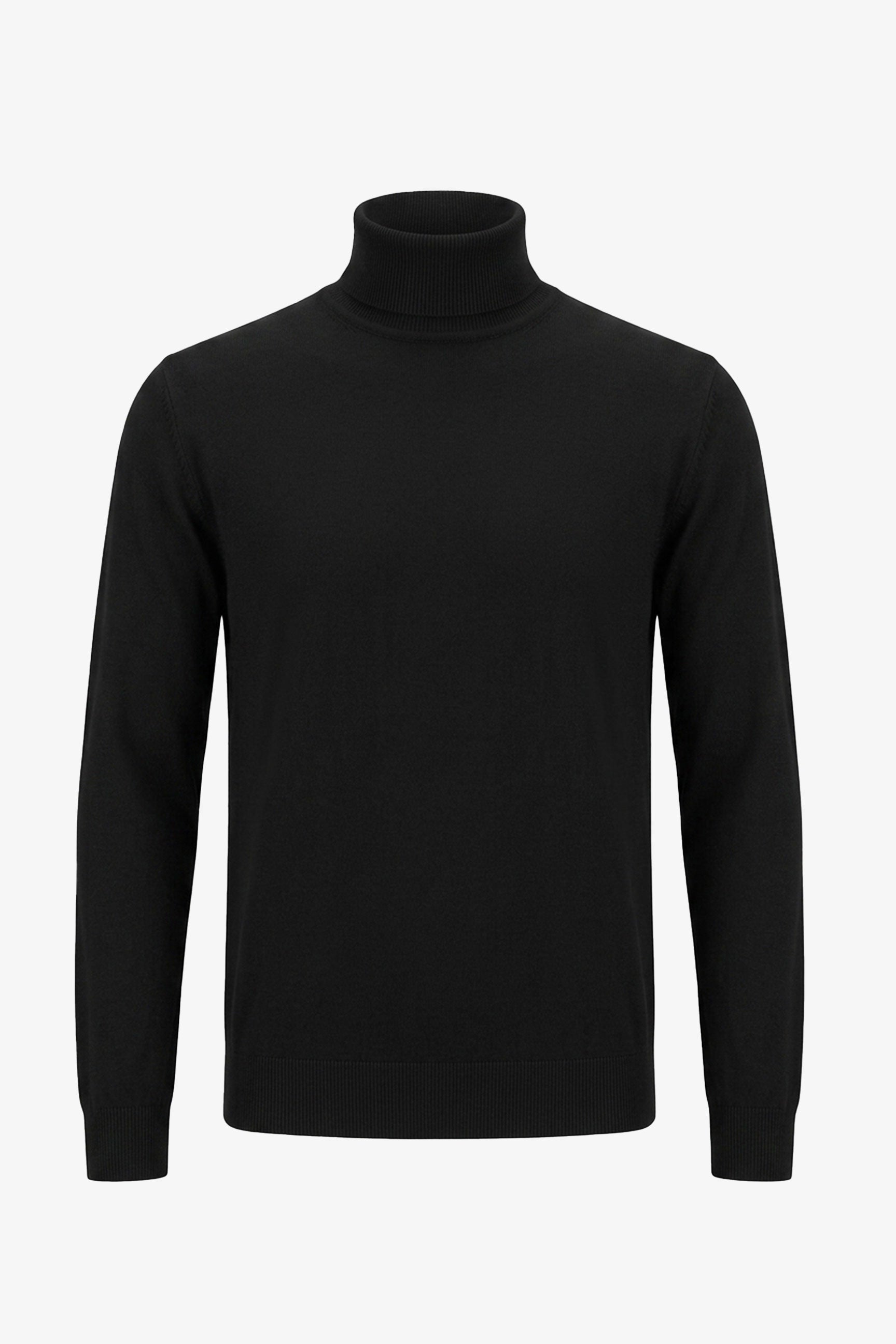 Men’s Black Turtleneck Sweater Soft Viscose Blend Long Sleeve Knit Pullover