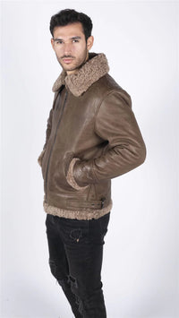 Mens Genuine Sheepskin Leather B3 Flying Aviator Vintage Brown Teddy Sheep Fur