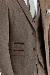 Oscar - Men's 3 Piece Brown Wool Blend Tweed Suit