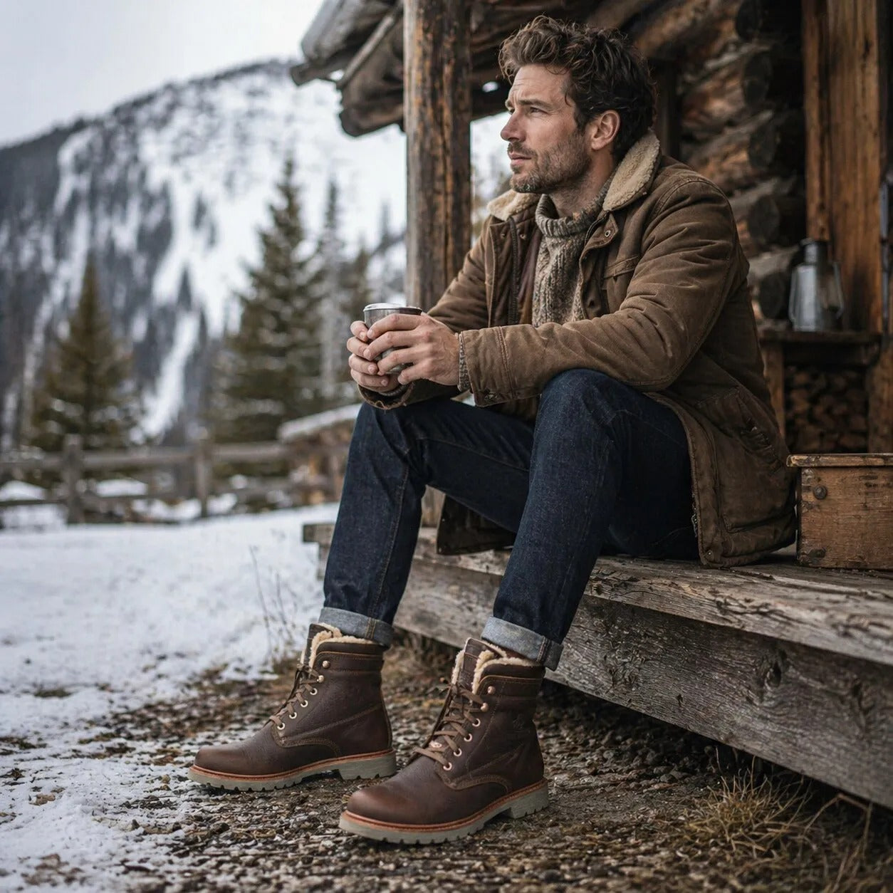 P03 Aviator C23 - Men's Brown Waterproof Leather Ankle Boots