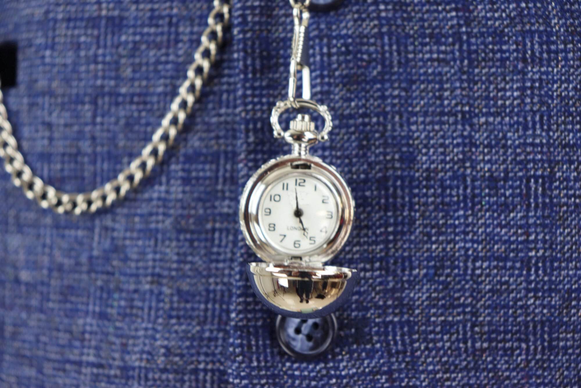 Mens Tweed Blue 3 Piece Check Suit Pocket Watch Tailored Fit Peaky Blinders