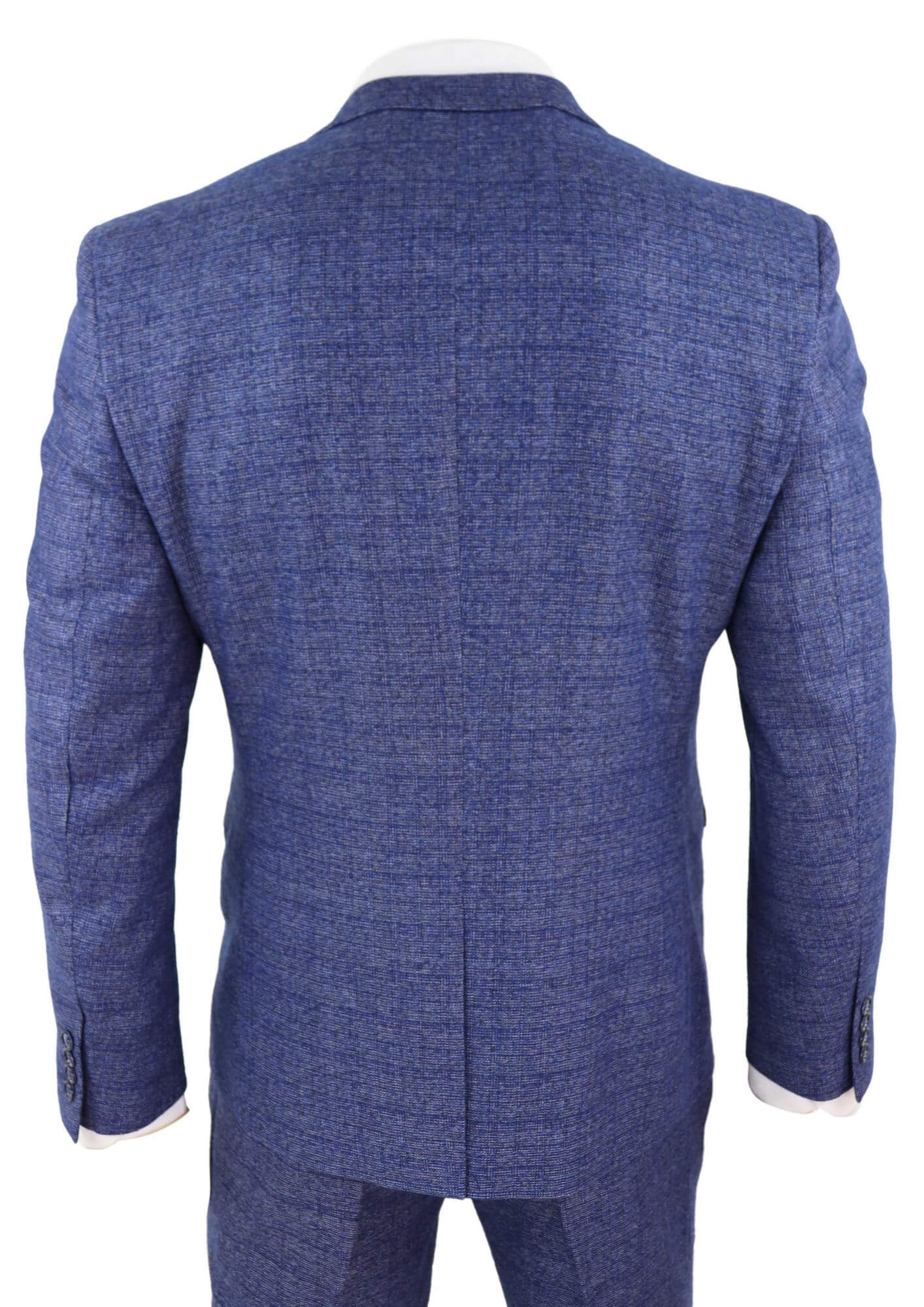 Mens Tweed Blue 3 Piece Check Suit Pocket Watch Tailored Fit Peaky Blinders