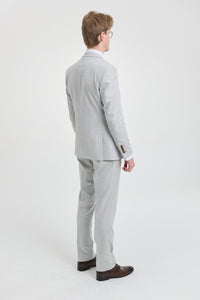 Mark Men's Grey Stone 3-Piece Tweed Check Suit with Brown Trim for Weddings and Proms