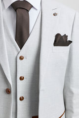 Mark Men's Grey Stone 3-Piece Tweed Check Suit with Brown Trim for Weddings and Proms