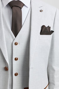 Mark Men's Grey Stone 3-Piece Tweed Check Suit with Brown Trim for Weddings and Proms