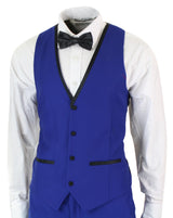 Paul Andrew Regent Blue - Mens 3 Piece Blue Black Satin Tuxedo Dinner Suit Tailored Fit Wedding Prom Groom