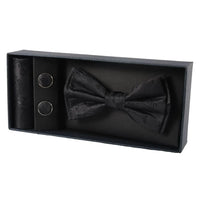 Men's Black Bow Tie Pocket Square Cuff Links Gift Set