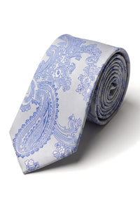 Paisley Neck Blue Tie Gift Set Pocket Square Cuff Links Floral Satin