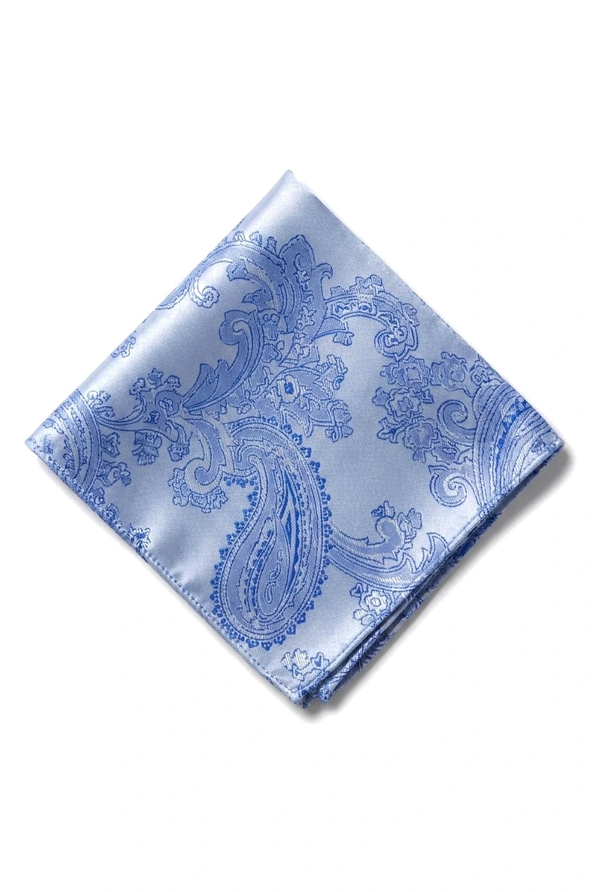 Paisley Neck Blue Tie Gift Set Pocket Square Cuff Links Floral Satin