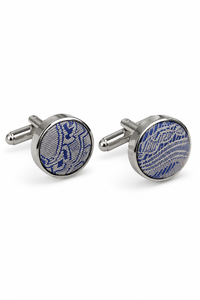 Paisley Neck Blue Tie Gift Set Pocket Square Cuff Links Floral Satin