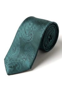 Paisley Neck Green Tie Gift Set Pocket Square Cuff Links Floral Satin