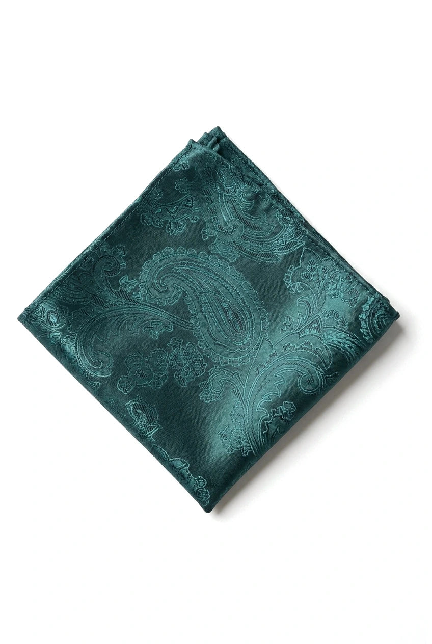 Paisley Neck Green Tie Gift Set Pocket Square Cuff Links Floral Satin