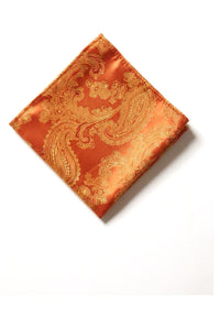 Paisley Neck Orange Tie Gift Set Pocket Square Cuff Links Tie Floral Satin