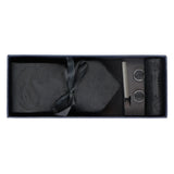 Paisley Neck Black Tie Gift Set Pocket Square Cuff Links Floral Satin