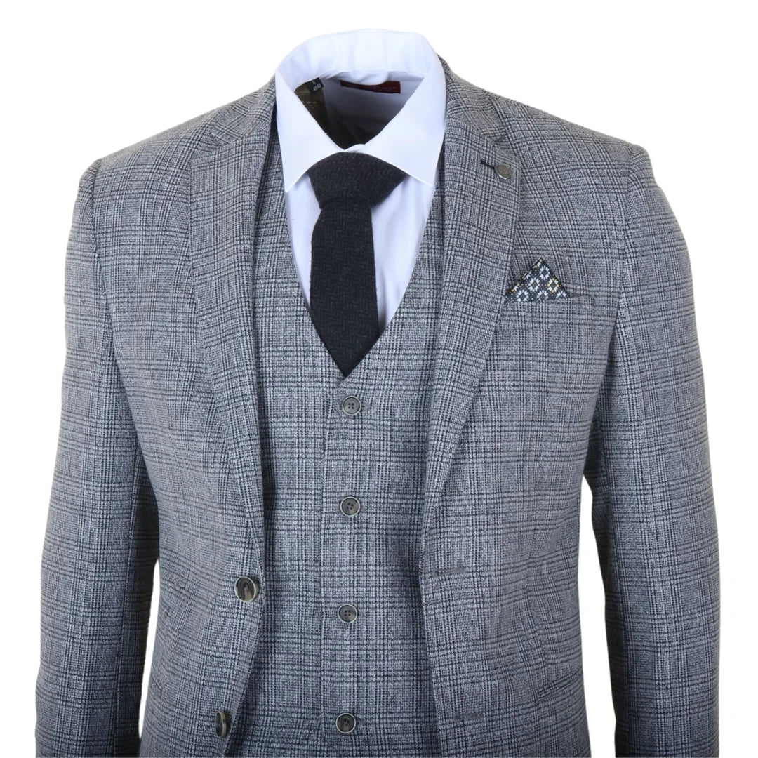Men's Grey Classic Check Slim Fit 3 Piece Suit