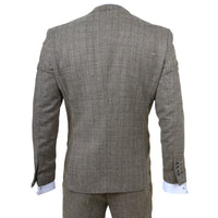 Men's Tan Brown Classic Check Slim Fit 3 Piece Suit