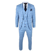 Plowman Men's Light Blue 3-Piece Checked Suit