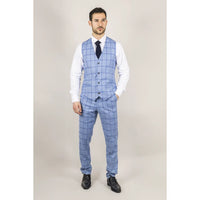 Plowman Men's Light Blue 3-Piece Checked Suit
