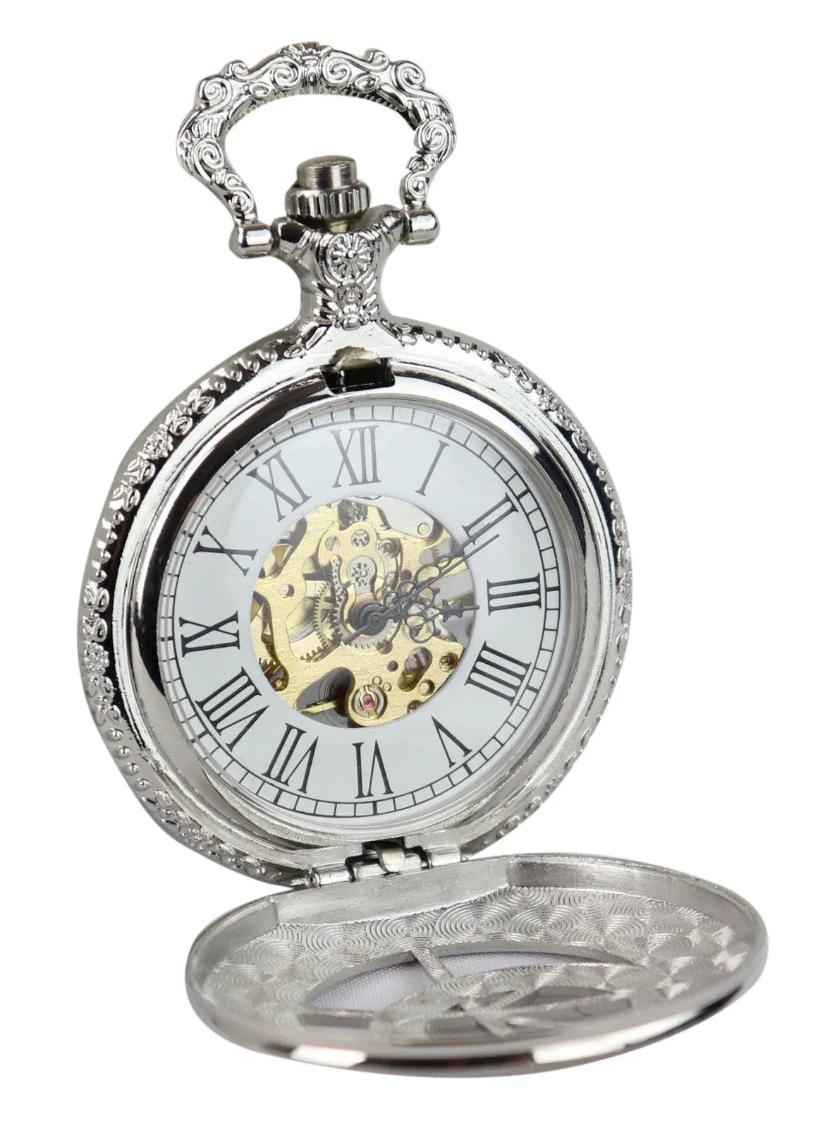 Automatic Mechanical Vintage Pocket Watch Silver Color