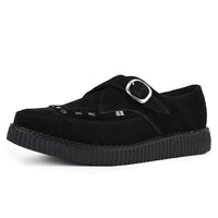 Pointed Creeper Black Suede Monk Buckle Platform Shoes