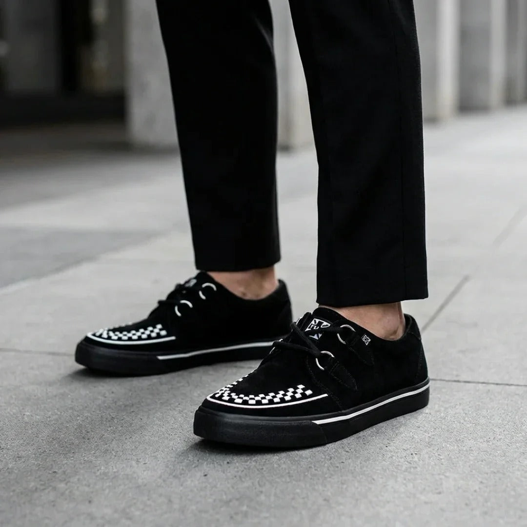 Pointed Creeper Sneaker Black White Suede Platform Shoes