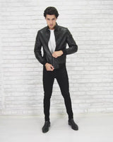 Real Lamb Leather Black Bomber Jacket for Men Regular Fit - B210
