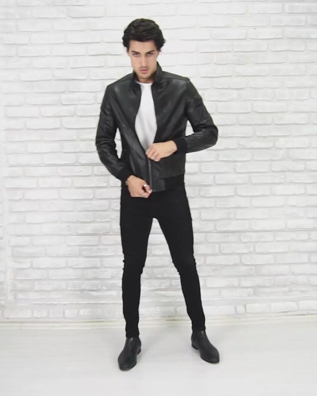 Real Lamb Leather Black Bomber Jacket for Men Regular Fit - B210