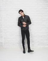 Genuine Real Lamb Leather Black Jacket for Men Tailored Fit - B204