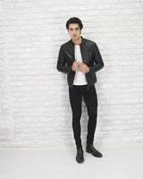 Happy Gentleman B101 - Mens Black Genuine Leather Biker Jacket - Slim Fit